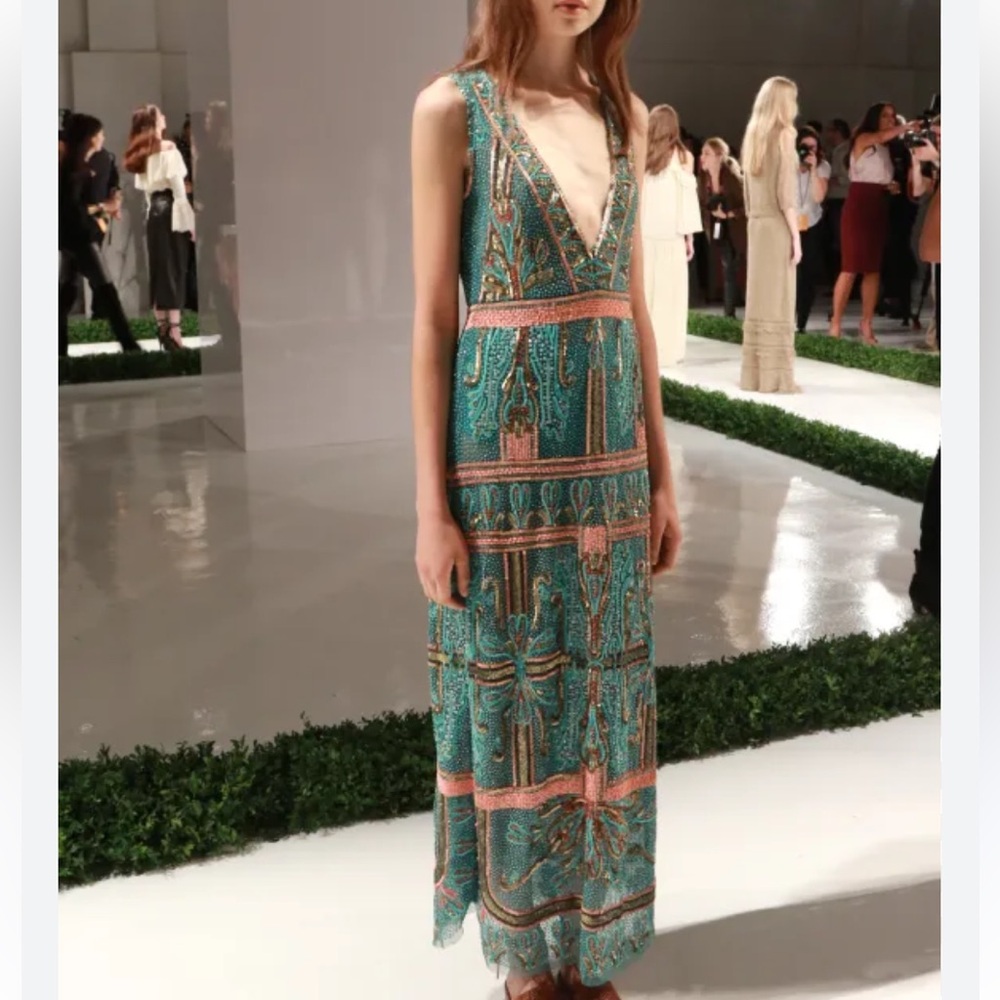 🥳HP Rachel Zoe x Free People Kyra 2/XS Limited Ed Handmade Allover Beaded Gown - Picture 2 of 7